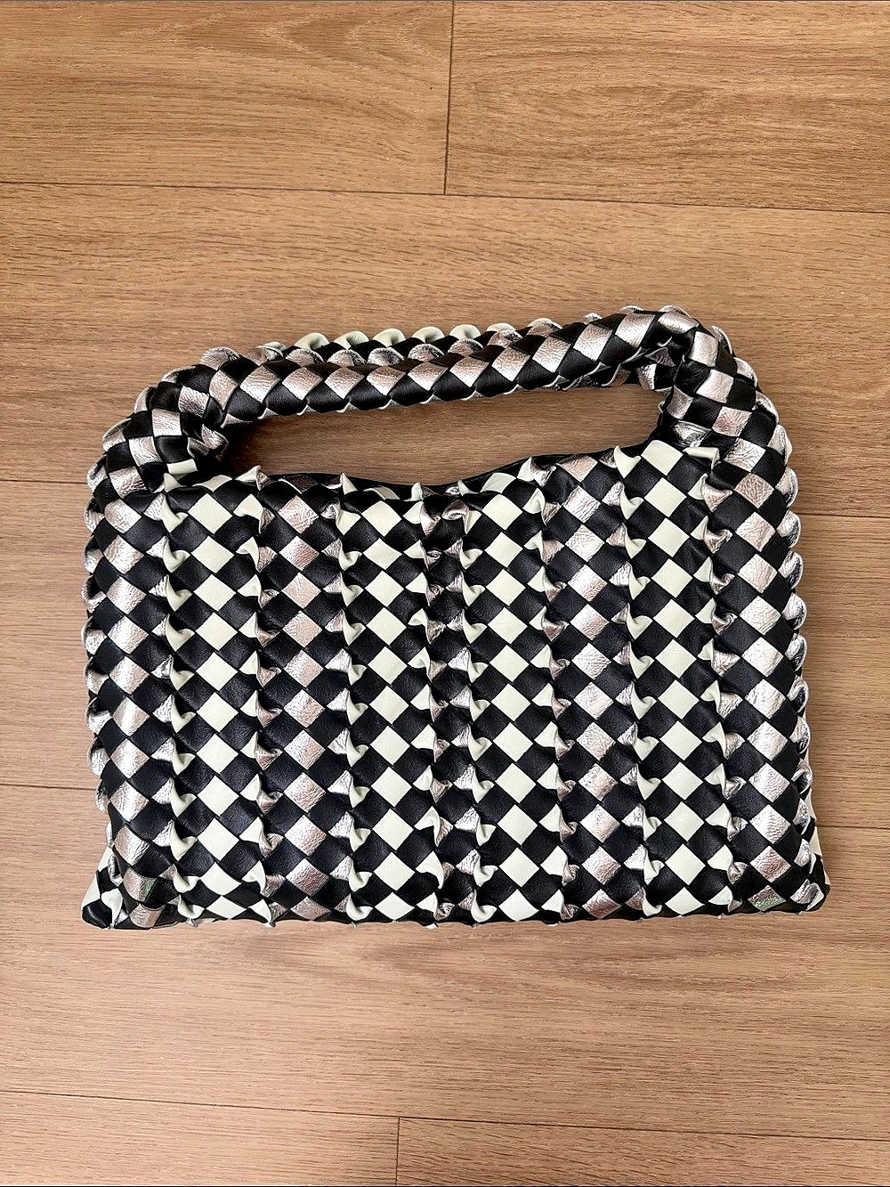 Bottega Veneta RARE Small Hop Bag in Black, Silver, Ice Blue Intrecciato